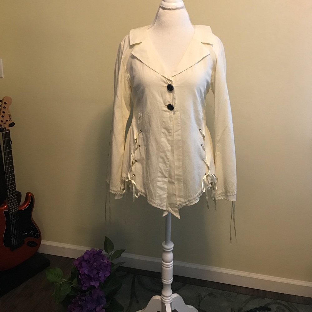 The Pyramid Collection Cream Blouse with Black Buttons